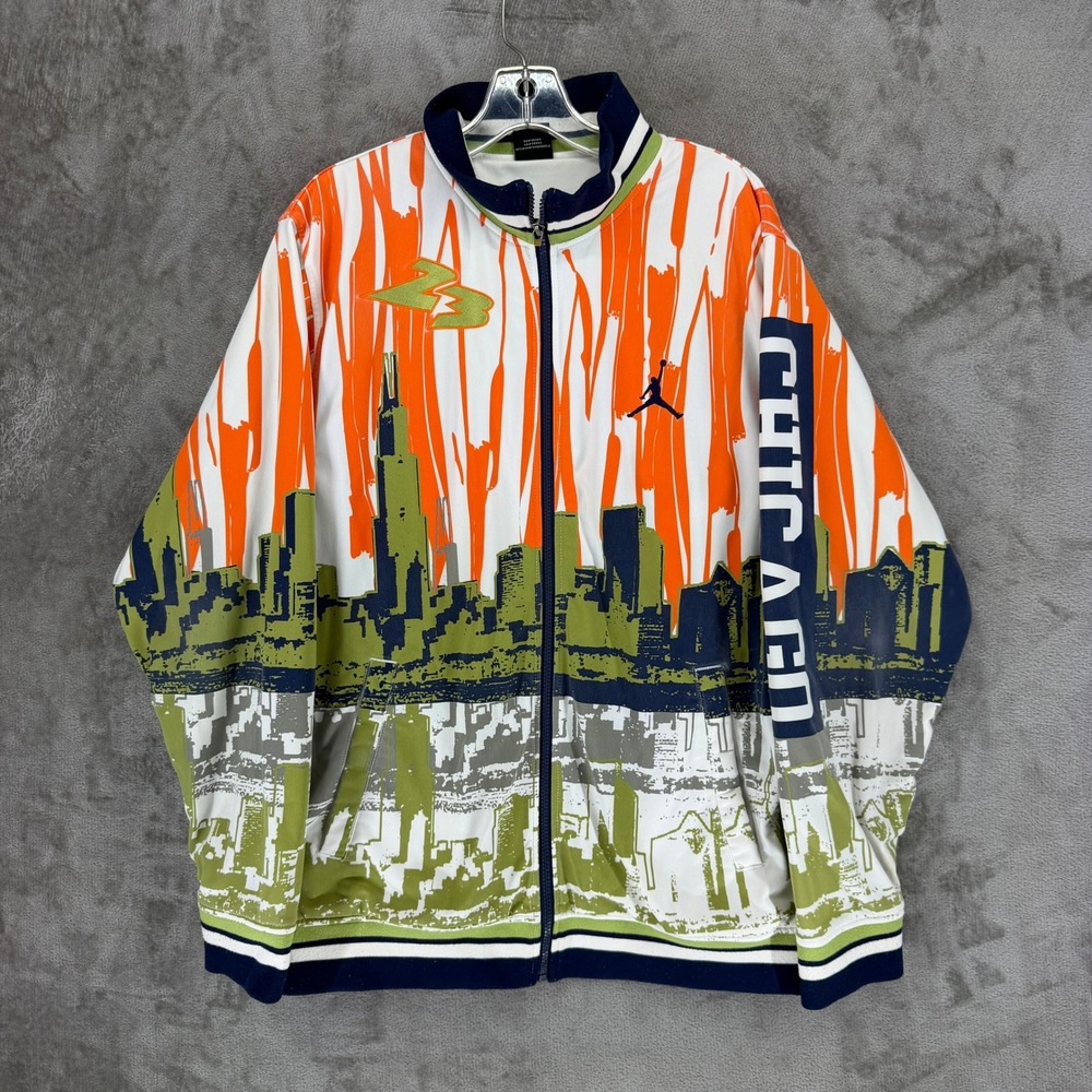 Jordan Track Jacket Mens XL 239336-100 Chicago Skyline White Orange Green EUC